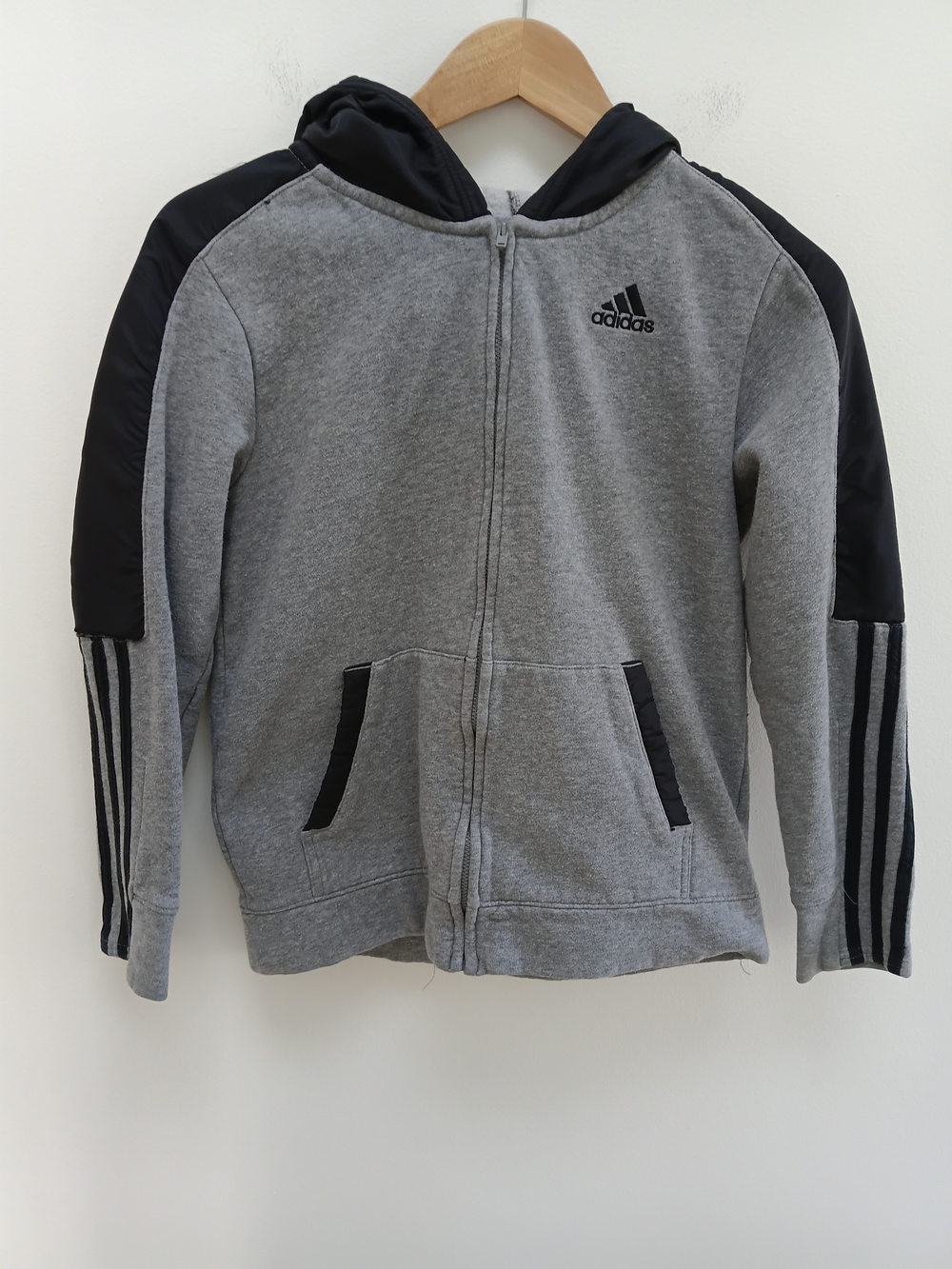 Adidas Boys Gray & Black Full Zip Fleece Sweatshirt Size Large